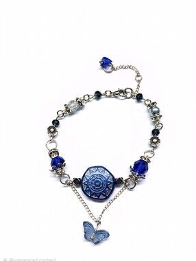 Handcrafted Blue Beaded Bracelet with Butterfly Charm #expandable #handmade